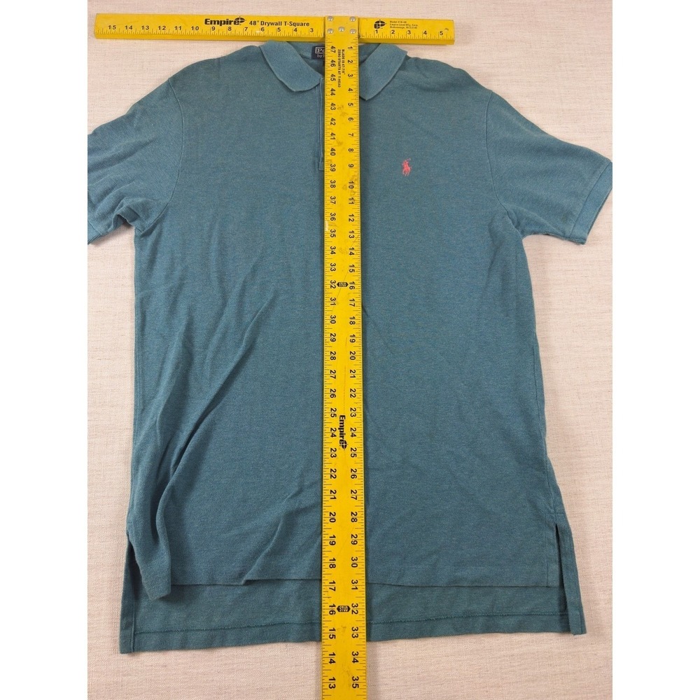 Polo Ralph Lauren Mens L Teal Blue Heather Pique Polo Shirt Cotton Bright Pony - Picture 7 of 7